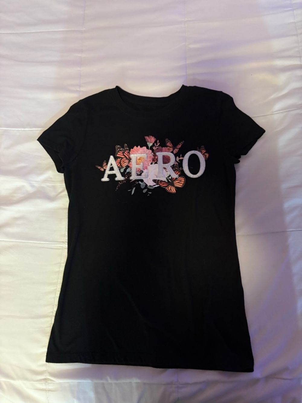 Aeropostale Black Floral Crewneck Tee